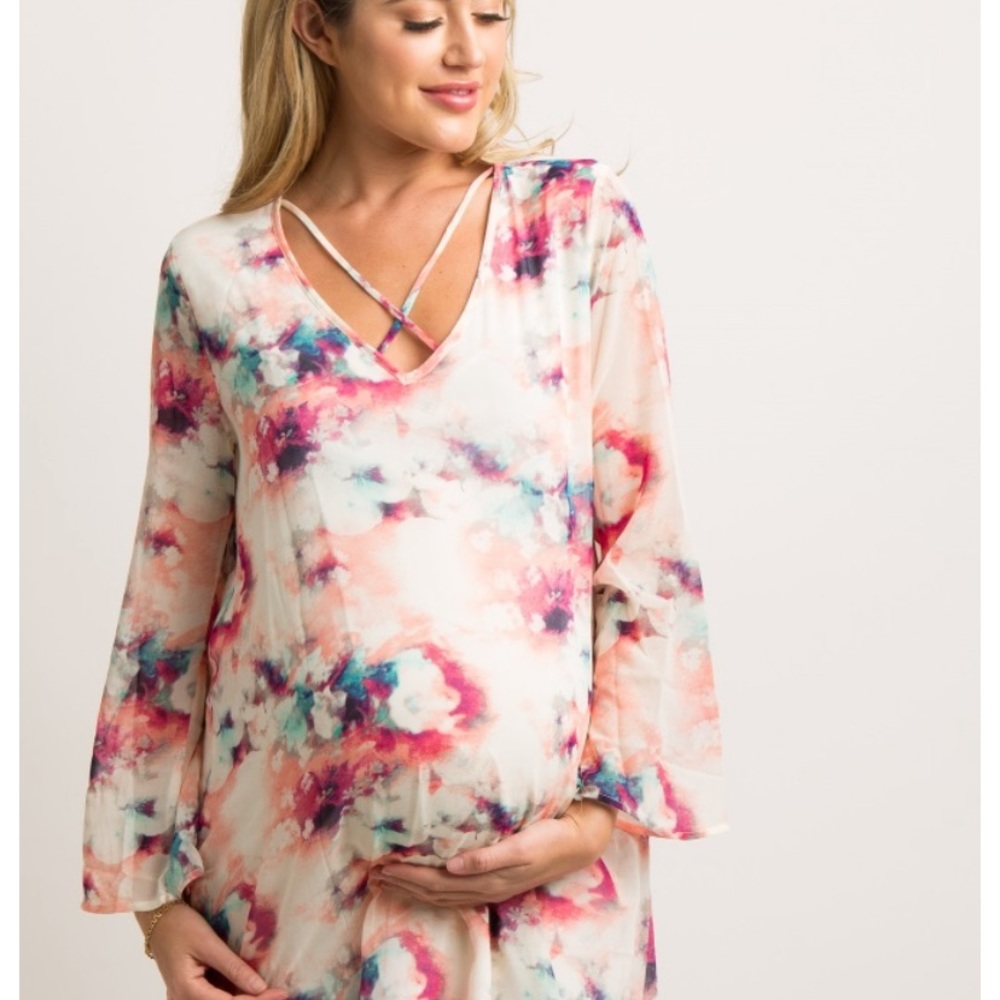 Pinkblush Ivory Abstract Print Chiffon Dress NWT